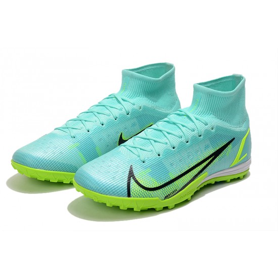 Nike Mercurial Superfly 8 Elite TF High-top Turqoise Green Men Soccer Cleats 