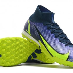 Nike Mercurial Superfly 9 Elite TF High-top Dark Blue Yellow Men Soccer Cleats 
