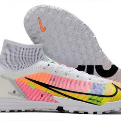 Nike Mercurial Superfly 9 Elite TF High-top White Pink Yellow Men Soccer Cleats 