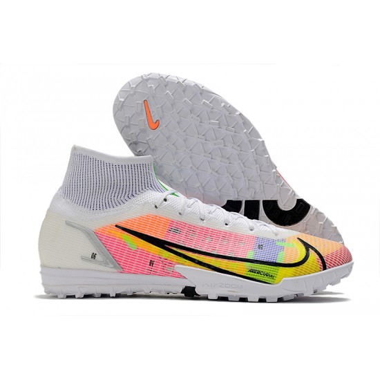 Nike Mercurial Superfly 9 Elite TF High-top White Pink Yellow Men Soccer Cleats