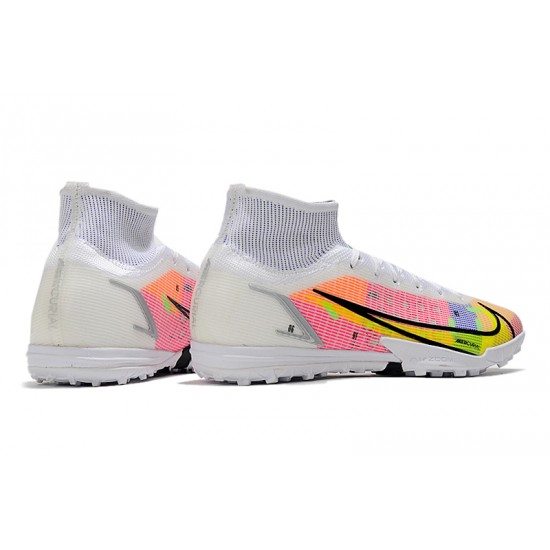 Nike Mercurial Superfly 9 Elite TF High-top White Pink Yellow Men Soccer Cleats