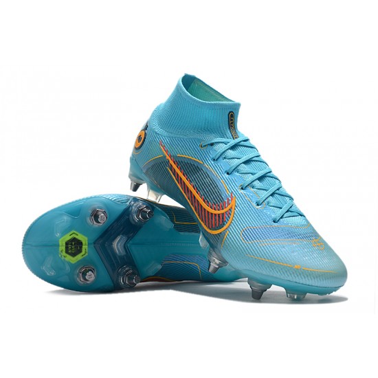 Nike Mercurial Superfly VIII Elite SG PRO Anti Clog High-top Blue Men Soccer Cleats 