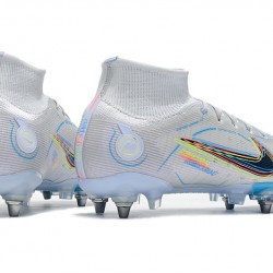 Nike Mercurial Superfly VIII Elite SG PRO Anti Clog High-top White Blue Men Soccer Cleats 