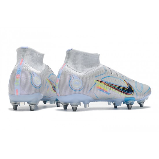 Nike Mercurial Superfly VIII Elite SG PRO Anti Clog High-top White Blue Men Soccer Cleats