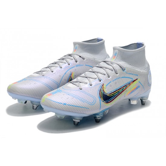 Nike Mercurial Superfly VIII Elite SG PRO Anti Clog High-top White Blue Men Soccer Cleats