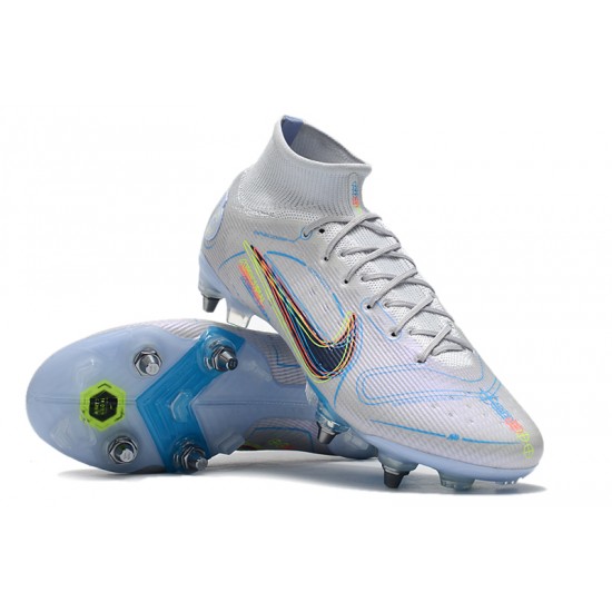 Nike Mercurial Superfly VIII Elite SG PRO Anti Clog High-top White Blue Men Soccer Cleats