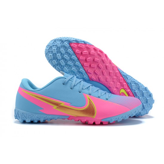 Nike Mercurial Vapor 13 Academy TF Gold Pink Blue Low-top For Men Soccer Cleats 