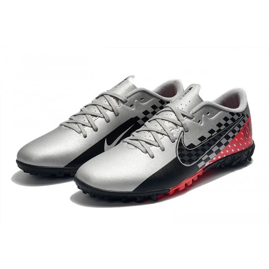 Nike Mercurial Vapor 13 Academy TF Low-Top Sliver Black Red For Men Soccer Cleats 