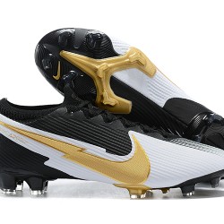 Nike Mercurial Vapor 13 Elite FG Black Gold White Low-top For Men Soccer Cleats 