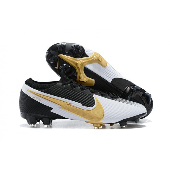 Nike Mercurial Vapor 13 Elite FG Black Gold White Low-top For Men Soccer Cleats