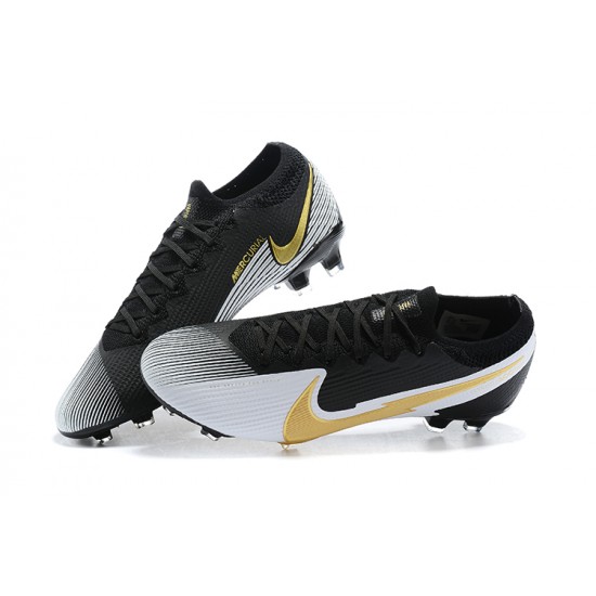 Nike Mercurial Vapor 13 Elite FG Black Gold White Low-top For Men Soccer Cleats