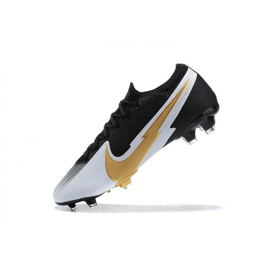 Nike Mercurial Vapor 13 Elite FG Black Gold White Low-top For Men Soccer Cleats 