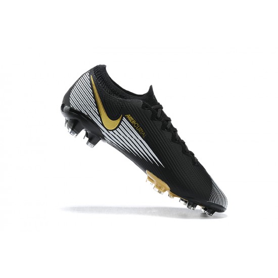 Nike Mercurial Vapor 13 Elite FG Black Gold White Low-top For Men Soccer Cleats