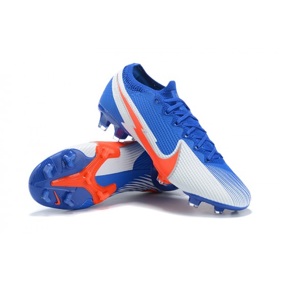 Nike Mercurial Vapor 13 Elite FG Blue White Orange Low-top For Men Soccer Cleats 