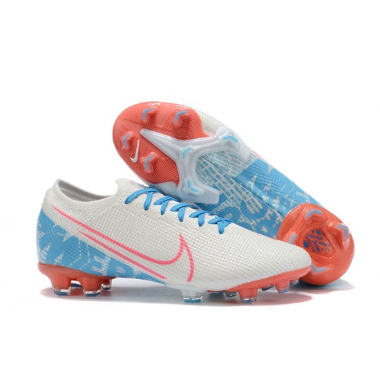 Nike Mercurial Vapor 13 Elite FG LightBlue Orange White Low-top For Men Soccer Cleats 