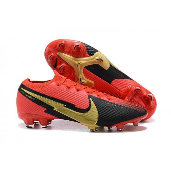 Nike Mercurial Vapor 13 Elite FG Red Black Gold Low-top For Men Soccer Cleats