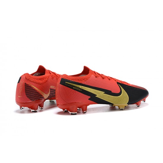 Nike Mercurial Vapor 13 Elite FG Red Black Gold Low-top For Men Soccer Cleats 