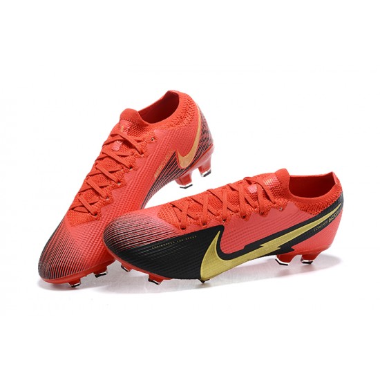 Nike Mercurial Vapor 13 Elite FG Red Black Gold Low-top For Men Soccer Cleats