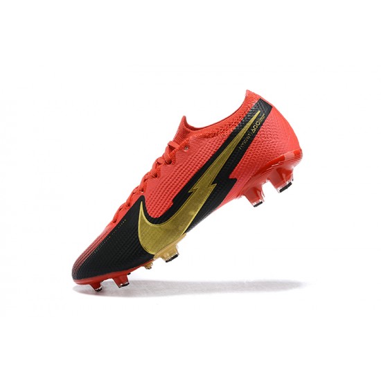 Nike Mercurial Vapor 13 Elite FG Red Black Gold Low-top For Men Soccer Cleats