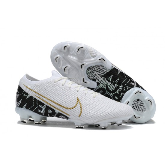 Nike Mercurial Vapor 13 Elite FG White Black Gold Green Low-top For Men Soccer Cleats