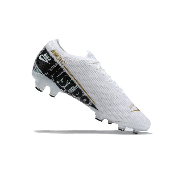 Nike Mercurial Vapor 13 Elite FG White Black Gold Green Low-top For Men Soccer Cleats