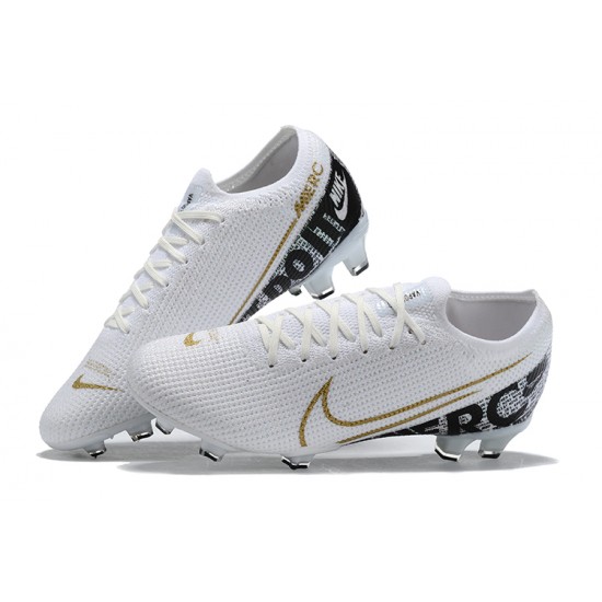 Nike Mercurial Vapor 13 Elite FG White Black Gold Green Low-top For Men Soccer Cleats