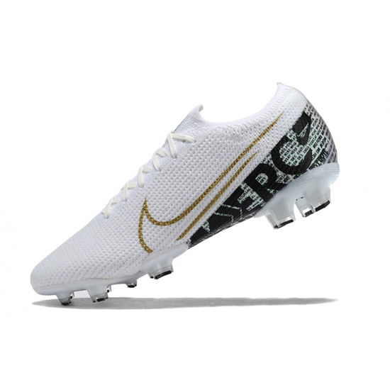 Nike Mercurial Vapor 13 Elite FG White Black Gold Green Low-top For Men Soccer Cleats