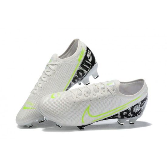 Nike Mercurial Vapor 13 Elite FG White LightGreen Black Low-top For Men Soccer Cleats