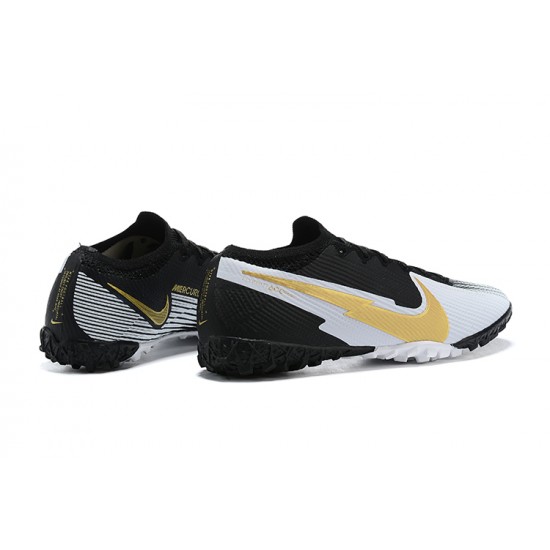 Nike Mercurial Vapor 7 Elite TF Black Yellow Gold White Low-top For Men Soccer Cleats 