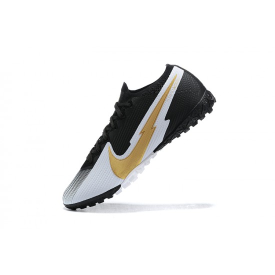 Nike Mercurial Vapor 7 Elite TF Black Yellow Gold White Low-top For Men Soccer Cleats 