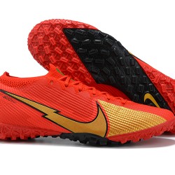 Nike Mercurial Vapor 7 Elite TF LightRed Gold Black Low-top For Men Soccer Cleats 