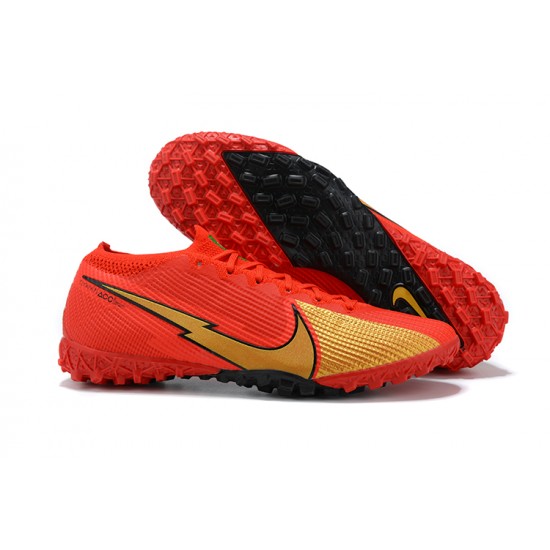 Nike Mercurial Vapor 7 Elite TF LightRed Gold Black Low-top For Men Soccer Cleats 