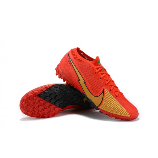 Nike Mercurial Vapor 7 Elite TF LightRed Gold Black Low-top For Men Soccer Cleats 