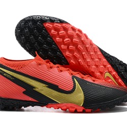 Nike Mercurial Vapor 7 Elite TF Red Gold Black Low-top For Men Soccer Cleats 