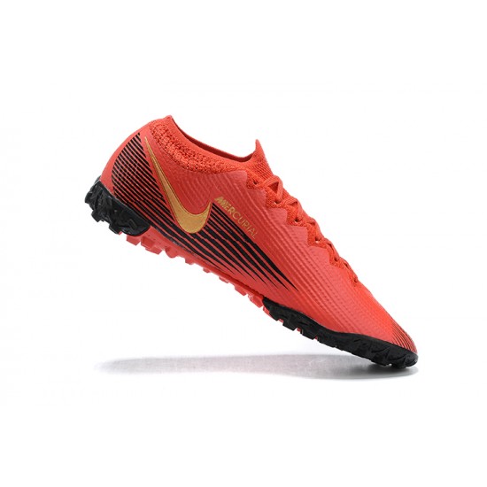 Nike Mercurial Vapor 7 Elite TF Red Gold Black Low-top For Men Soccer Cleats 