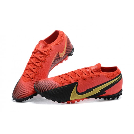 Nike Mercurial Vapor 7 Elite TF Red Gold Black Low-top For Men Soccer Cleats 