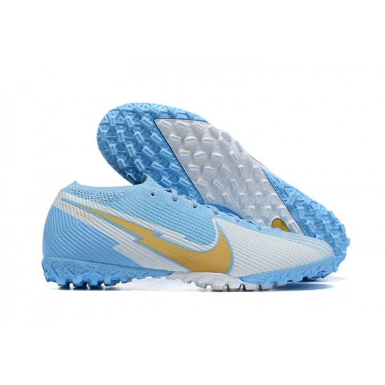 Nike Mercurial Vapor 7 Elite TF White Blue Gold Low-top For Men Soccer Cleats