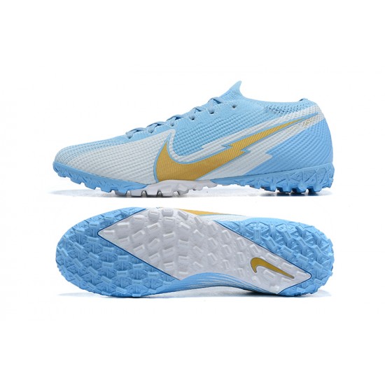 Nike Mercurial Vapor 7 Elite TF White Blue Gold Low-top For Men Soccer Cleats