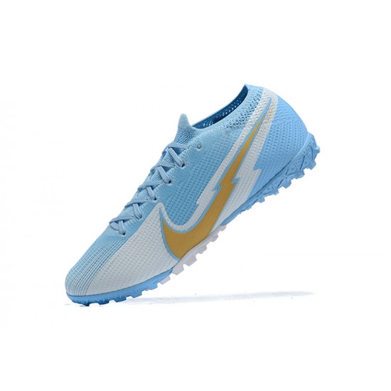 Nike Mercurial Vapor 7 Elite TF White Blue Gold Low-top For Men Soccer Cleats