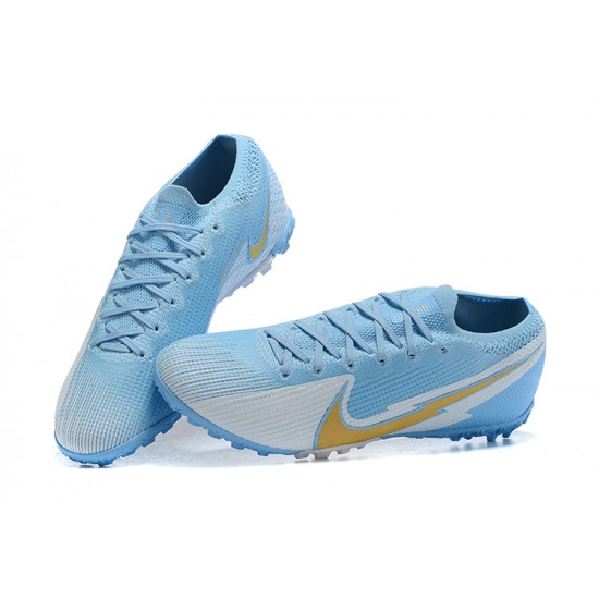 Nike Mercurial Vapor 7 Elite TF White Blue Gold Low-top For Men Soccer Cleats