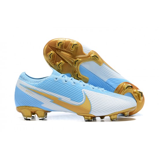 Nike Mercurial Vapor VII 13 Elite FG Blue Gold White Low-top For Men Soccer Cleats