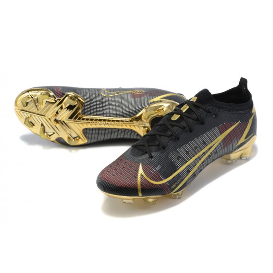 Nike Mercurial Vapor XIV Elite FG Low-top Black Gold Men Soccer Cleats 