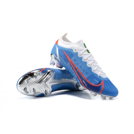 Nike Mercurial Vapor XIV Elite FG Low-top Sliver Blue White Men Soccer Cleats 