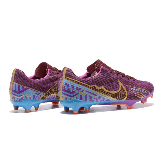 Nike Mercurial Vapor XV FG Deepwine Gold Blue For Men Low-top Soccer Cleats 