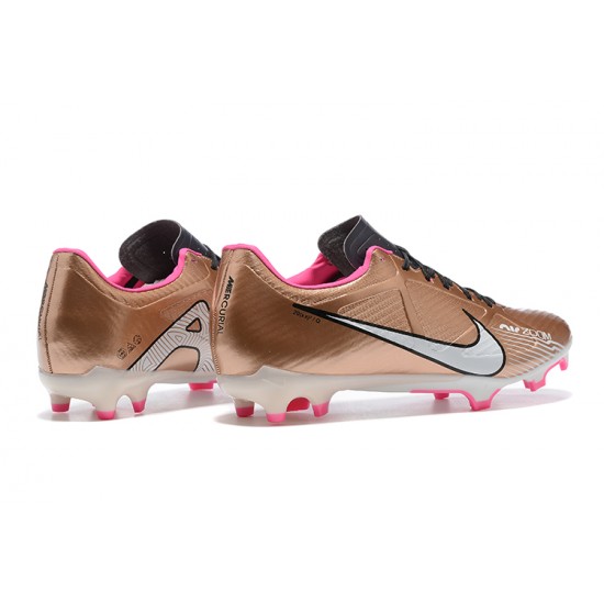 Nike Mercurial Vapor XV FG Gold Pink Black White For Men Low-top Soccer Cleats 