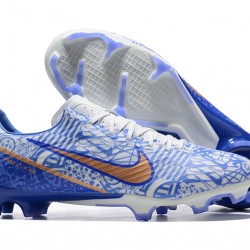 Nike Mercurial Vapor XV FG White Gold Blue For Men Low-top Soccer Cleats 