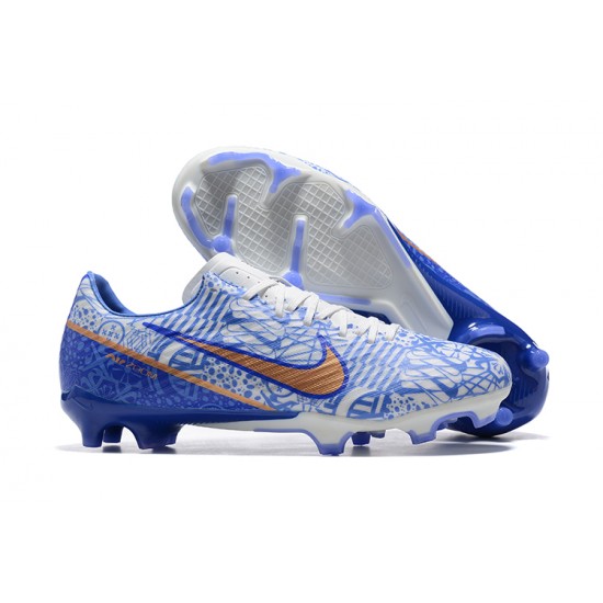 Nike Mercurial Vapor XV FG White Gold Blue For Men Low-top Soccer Cleats