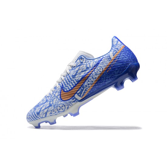 Nike Mercurial Vapor XV FG White Gold Blue For Men Low-top Soccer Cleats