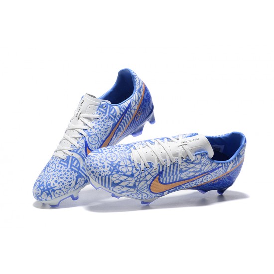 Nike Mercurial Vapor XV FG White Gold Blue For Men Low-top Soccer Cleats