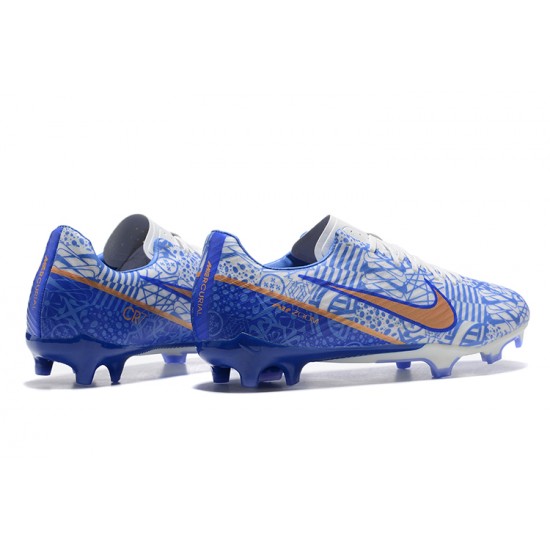 Nike Mercurial Vapor XV FG White Gold Blue For Men Low-top Soccer Cleats